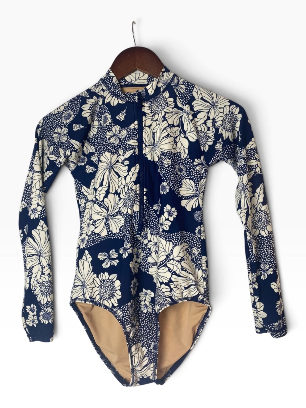 J.Crew Girls Long Sleeve Rash Guard One Piece Swimsuit Dark Evening Floral S 12